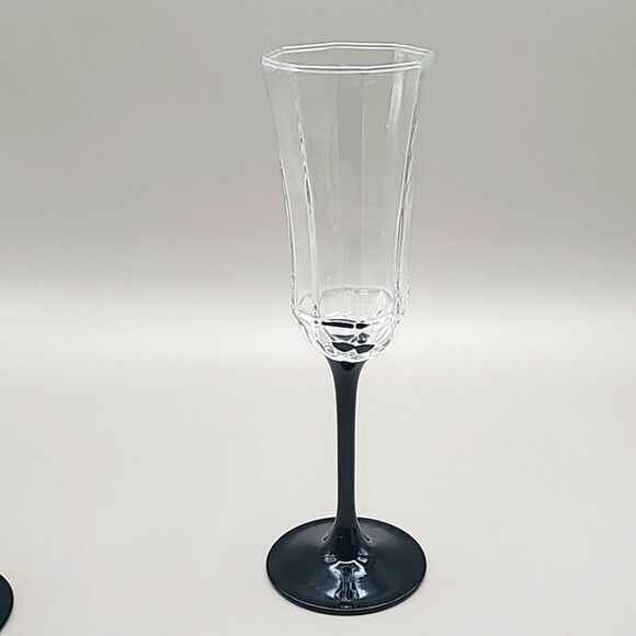 Vintage Luminarc France "Octime" Black Champagne Flutes, Set of 4 - Picture 2 of 4
